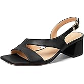 Muikecors Sandals for Women,Square Open Toe Chunky Block Heeled Sandals,Slip On Ankle Strap Low Sandals,leisure Dress Wedding Party Shoes