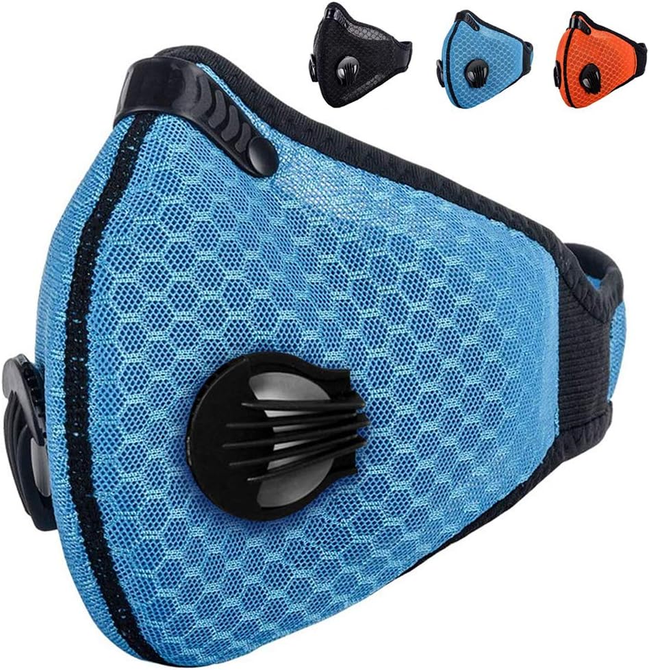 Yissma dustproof mask, gas mask with filter, anti-fog respirator PM2.5 masks protection from air pollution allergens and bacteria with breathing valve for outdoor activities cycling trips