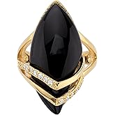 PalmBeach Yellow Gold-Plated Marquise Shaped Natural Black Onyx and Round Cubic Zirconia Ring Sizes 6-12