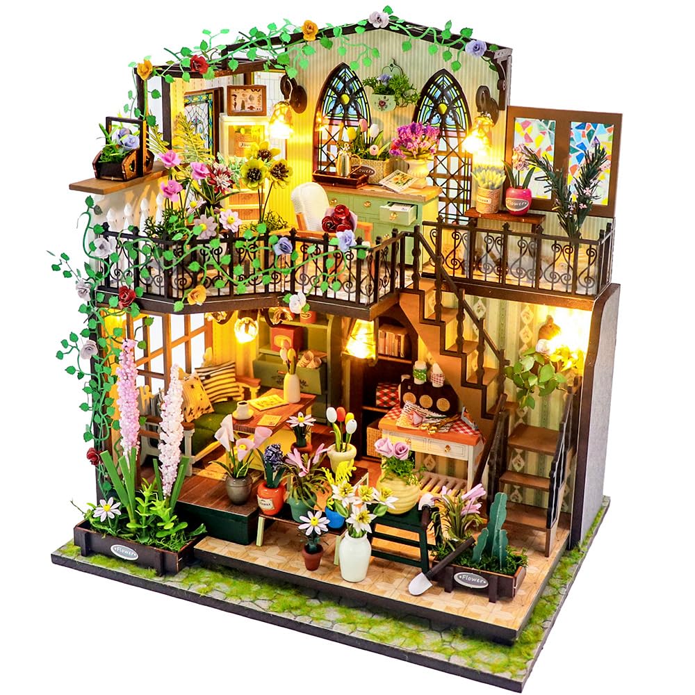 Photo 1 of Lannso DIY Dollhouse Miniature Kit, Miniature House Kit, Creative DIY Wooden Crafts for Adults Teen, Mini Model Kits with LED, Tiny House Kits to Build for Gift (M2322)