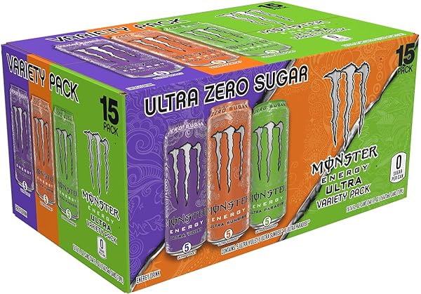 MONSTER ENERGY ULTRA VARIETY PACK, ULTRA VIOLET, ULTRA SUNRISE, ULTRA PARADISE, SUGAR FREE ENERGY DRINK, 16 OUNCE (PACK OF 15)