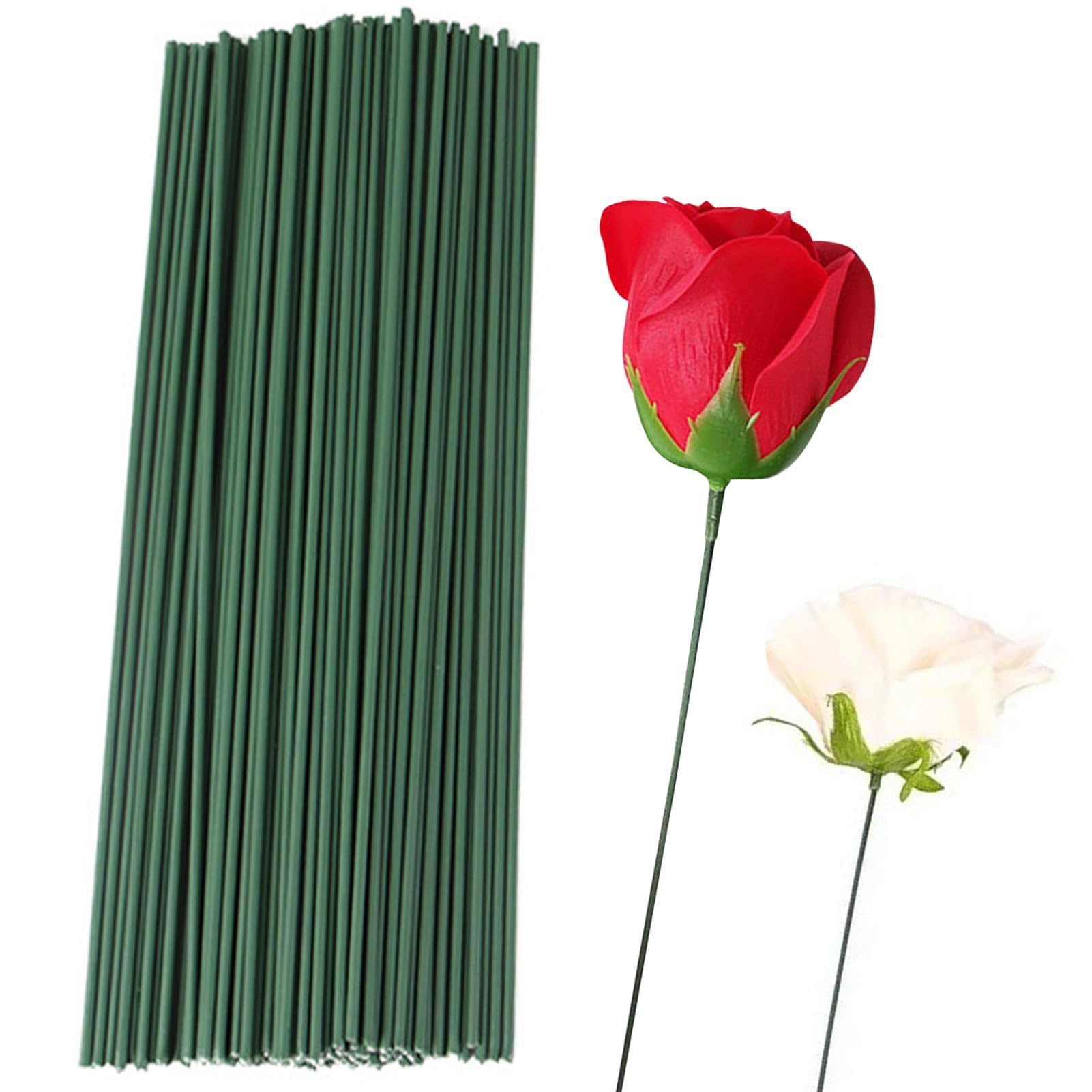 100 Pcs Plastic Flower Stems, Artificial Floral Rod Flower Stem,Artificial Flowers Fake Bouquet Plant Support Stick,Green Sticks Plant Stub Wire DIY Crafts Bouquet Stem