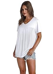 White Shirts for Women Summer Short Sleeve Tops V