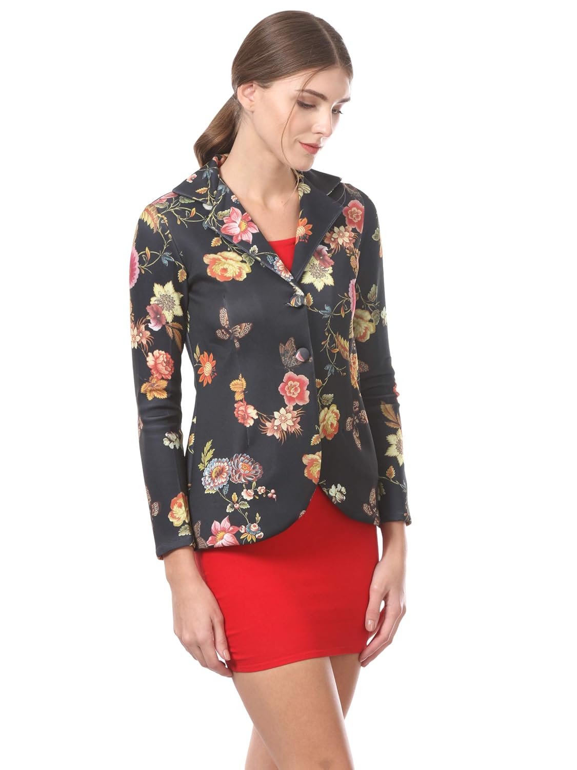 saadgi women's scuba floral printed blazer (blue, xx-large)