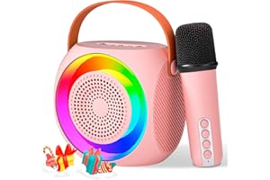 MicPioneer Karaoke Machine for Kids, 4-12 Years Old Girls Gifts, Mini Portable Bluetooth Speaker with Wireless Microphones Birthday Gifts for Girls Ages 4, 5, 6, 7, 8, 9, 10, 12+(Pinkcolor)