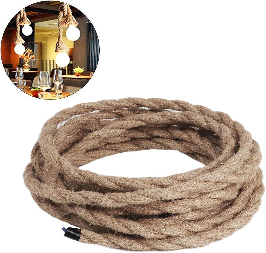 Electrical Wire Rope, Vintage Fabric Lighting Cable Linen Covered Copper Wire for DIY Industrial Light Pendant Lamp (2-Core)