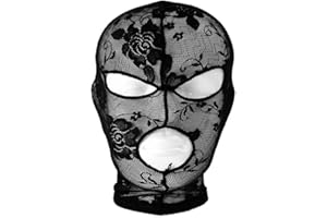 Women Black Lace Mask Rave Hollow Out Masquerade Mask See-Through Full Face Hood Head Cover