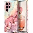 Btscase Case for Samsung Galaxy S22 Ultra 5G, Marble Pattern 3 in 1 Heavy Duty Shockproof Full Body Rugged Hard PC+Soft Silicone Drop Protective Women Girl Covers, Rose Gold