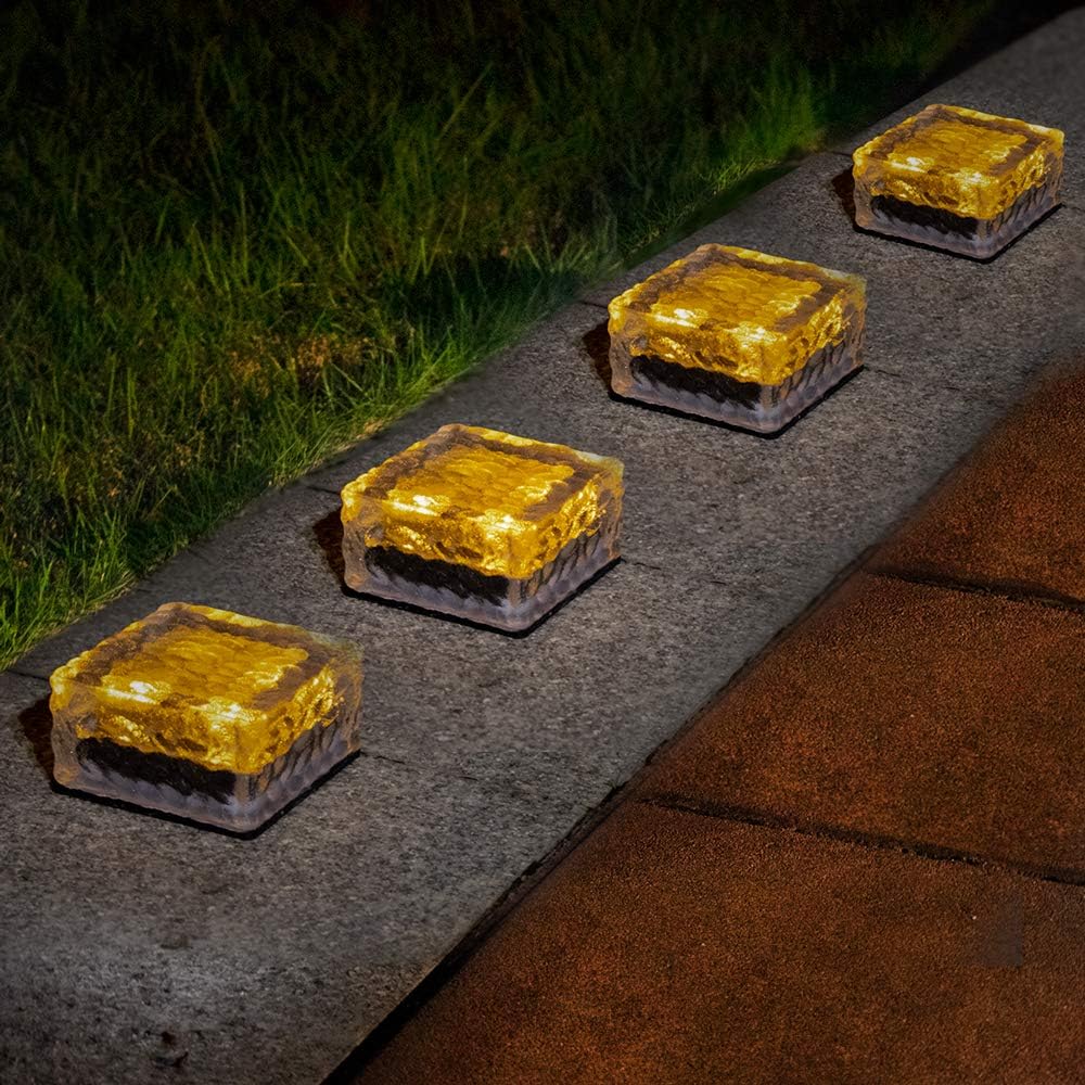 4er Set Groß LED Solar Glas Pflastersteine Wegbeleuchtung LED Solar
