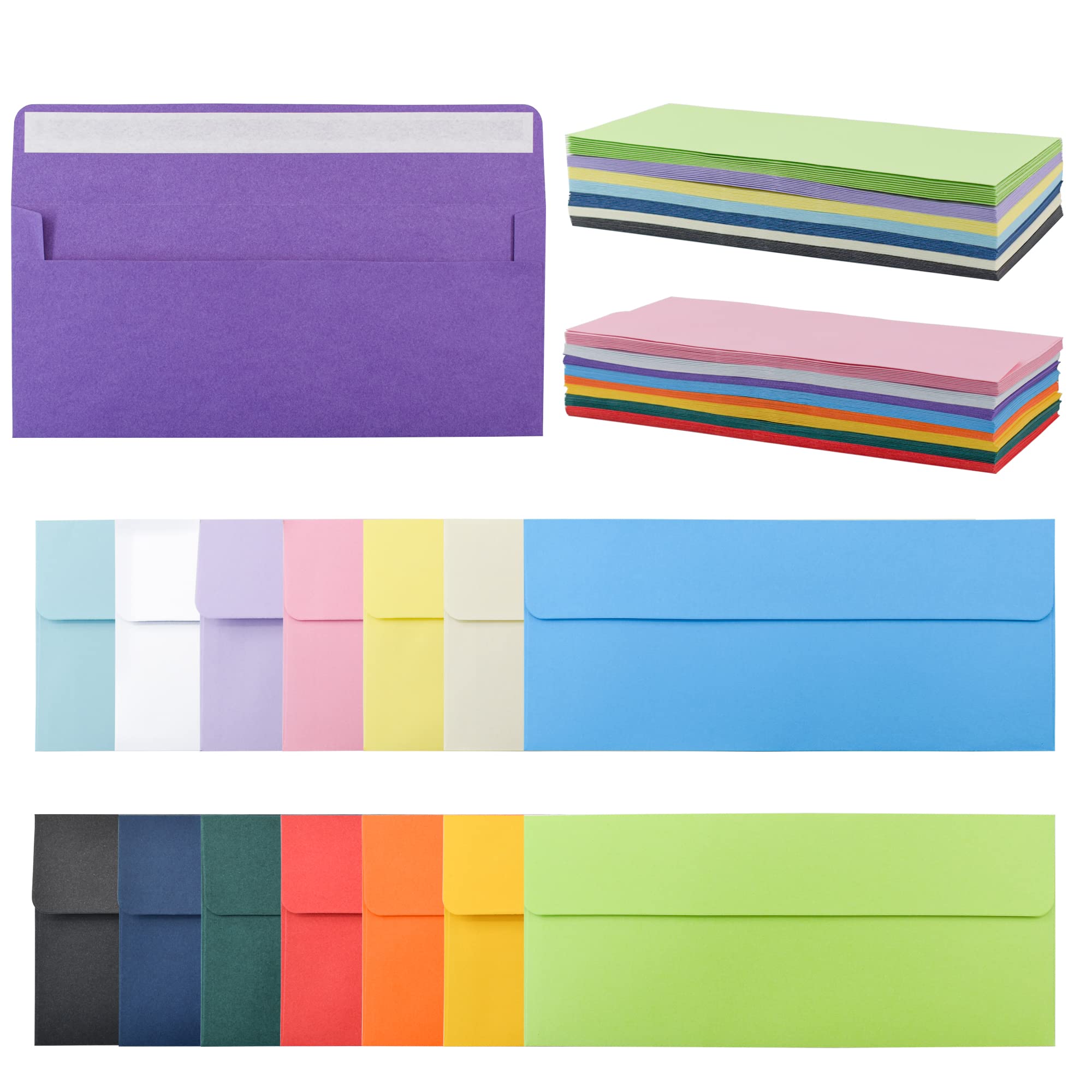 VANRA 150 PCS Colorful Envelopes #10 Business Envelopes Bulk for Office Checks, Letter Mailing Invoices, Party Invitations, 4.13 x 9.49 in (15 Assorted Colors)