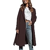 Majdan Women's Notch Lapel Wool Blend Coat Mid Long Winter Overcoat Oversized Peacoat Belted Long Jacket