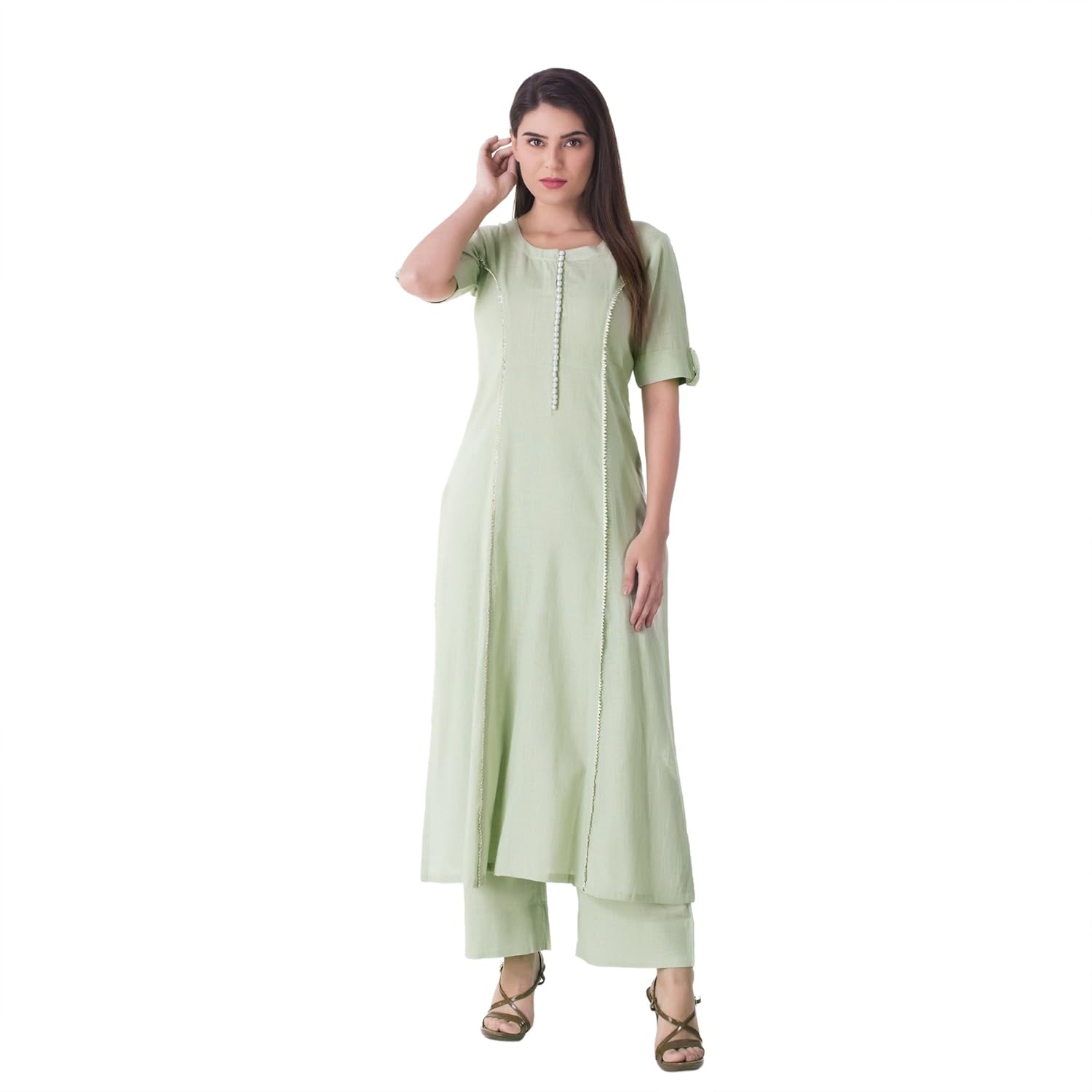 khushal women's cotton kurta with palazzo (kk65-green_xl)