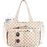 Bagstellar Corduroy Tote Bag for Women, 17 Pockets Laptop Work Tote Bag Lightweight Teacher Nurse Bible Bag for School Travel | with 40oz Cup Holder, Multi Compartment, Zipper Crossbody Bag, College Shoulder Bag, Daily Purse w/ Strap, Ideal Gift for Women