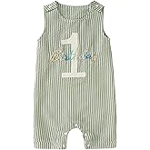 Ritatte Baby Boy 1st Birthday Outfit One Birthday Embroidery Romper Sleeveless Jumpsuit Cute Summer One Year Old Overalls