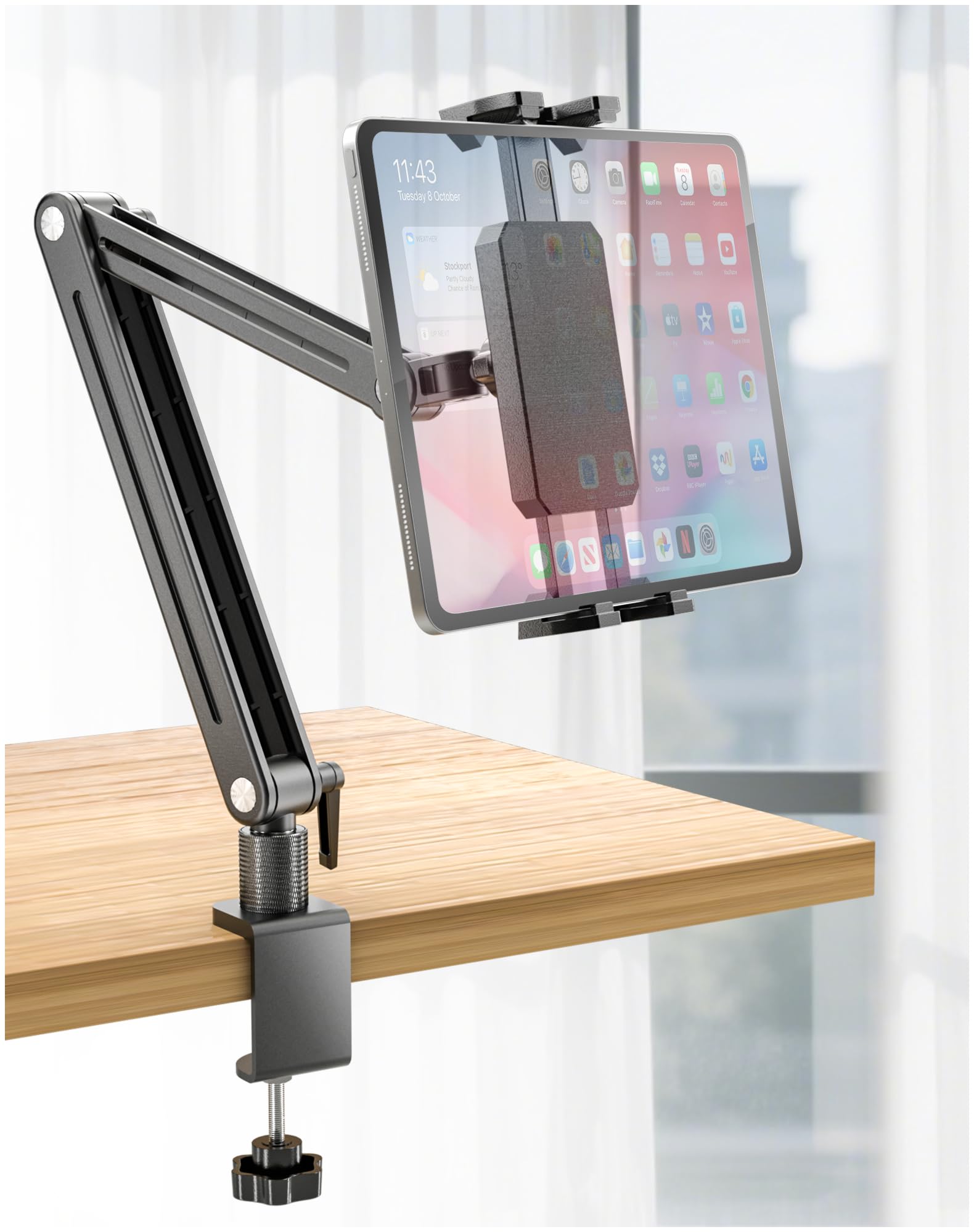 Photo 1 of Adjustable Portable Monitor Stand 15.6" - 360° Rotating Base Tall Tablet Desk Arm Holder Stand for iPad Air/Pro/Mini Swivel Flexible Bed Clamp Mount Soporte para Tablet/Monitor Portatil/Ereader