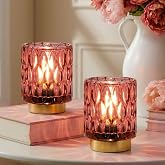 Battery Operated Table Lamp Timer, Small Cordless Lamps Decorative, 2 Pink | Mini Crystal Lamp for Area No Plug, LED Battery Powered Lamps Wireless, Glass Accent Light for Bathroom Fireplace Shelf Decor