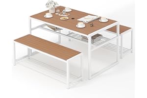 YITAHOME Patio Dining Set for 4-6 People, Outdoor Picnic Table and Bench Set with 2" Umbrella Hole and Storage Hollow Shelf, Picnic Conversation Set with 2 Benches for Garden Yard Porch- Yellow