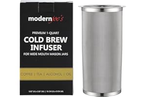 MODERNJOE'S Premium Infuser Cold Brew Coffee Maker for 1 Quart Wide Mouth Mason Jars. Cold Brew Coffee Filter. Perfect for Ice Coffee and Tea. 50 Micron EXTRA Fine Mesh 304 Stainless Steel