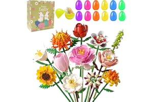 EMANNON 12 PCS Prefilled Easter Eggs with Flower Building Blocks Set, Easter Basket Stuffers Fillers for Teens Kids Girls Boy