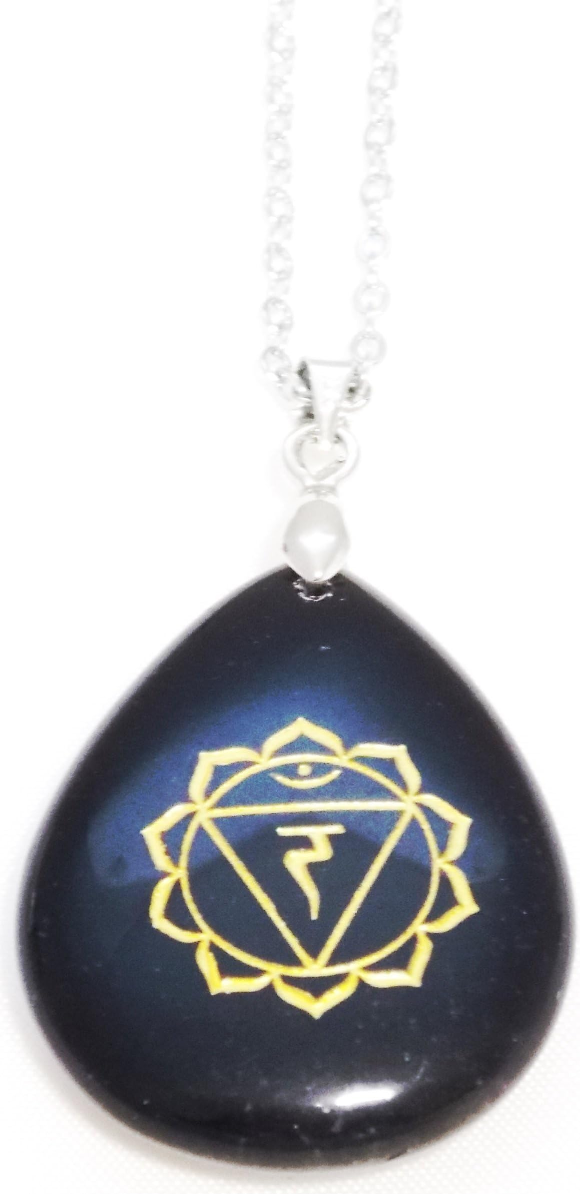 Black Stone Chakra Pendant - Engraved Chakra Symbol - Chain Necklace