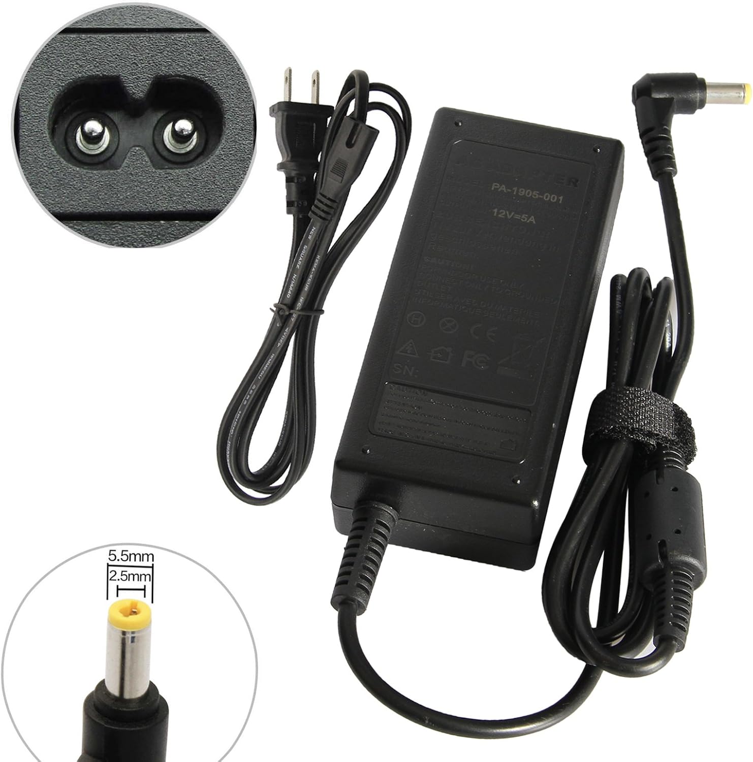 AC Doctor INC 12 Volt 5 Amp (60W 12V 5A) LCD Monitor Computer DC AC Adapter Charger Power Supply Cord 60W for Benq Hp Acer CTX Megavision Planar Sony Princeton Slimage