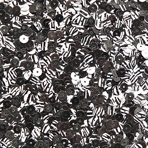 6mm Flat Round Sequins ~ Gray Black Stripe Tiger Effect ~ Made in USA. Loose paillettes for embroidery, bridal, applique, arts, crafts, and embellishment.