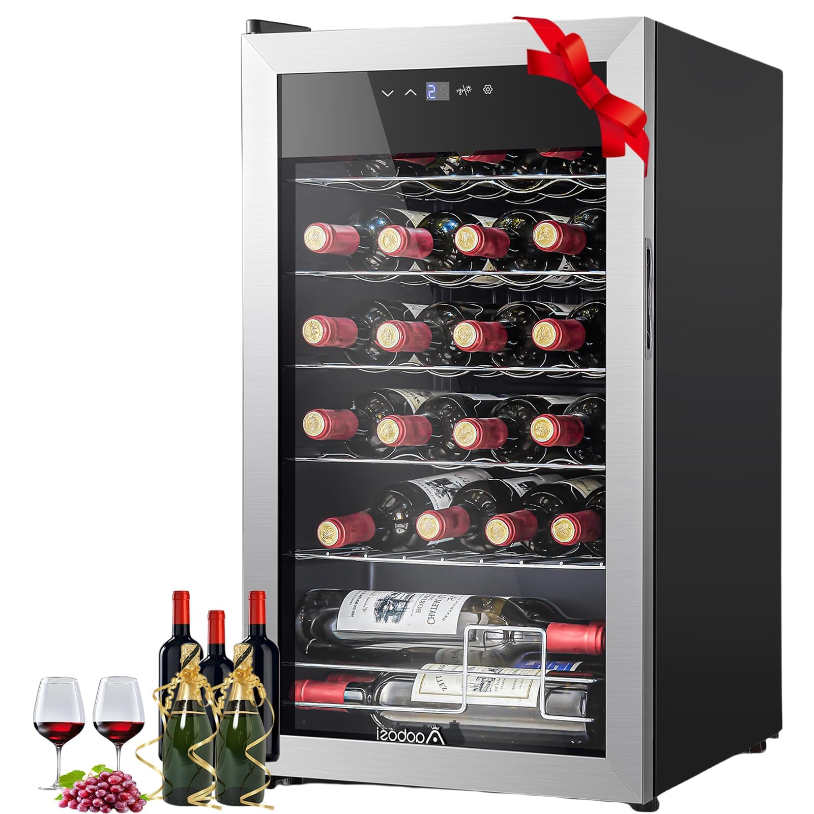 Photo 1 of AAOBOSI Wine Fridge ?17 Inch 28 Bottle Wine Cooler Refrigerator, Small Built-in Free Standing Wine Fridge for Red, White and Champagne, 2.8 Cu.ft Mini Fridge with Adjust Temperature