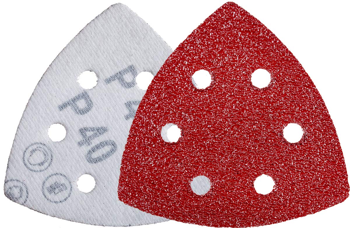 YoiYee 40 Grit Delta Sanding Sheet, Hook and Loop Triangle Sandpaper Pad, Sand Paper Disk, 6 Holes, 93 x 93 x 93mm, 20 Pack