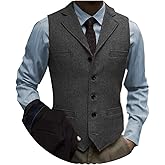 Tuikayoo Men's Tweed Suit Vintage Vest Herringbone Wool Prom Waistcoat Groomsmen