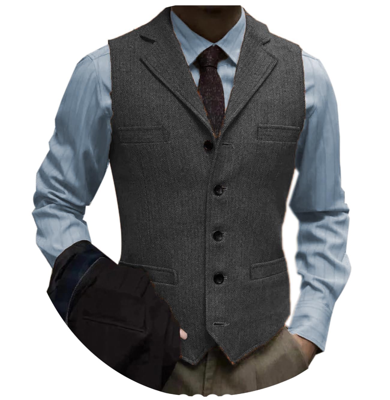 Photo 1 of *MINOR DAMAGE - USED*
Tuikayoo Men's Tweed Suit Vintage Vest Herringbone Wool Prom Waistcoat Groomsmen(Medium, Black)
