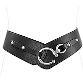 JASGOOD Wide Elastic Belts For Women Dresses Coats Black Chunky Leather Belt With Vintage Interlock Buckle