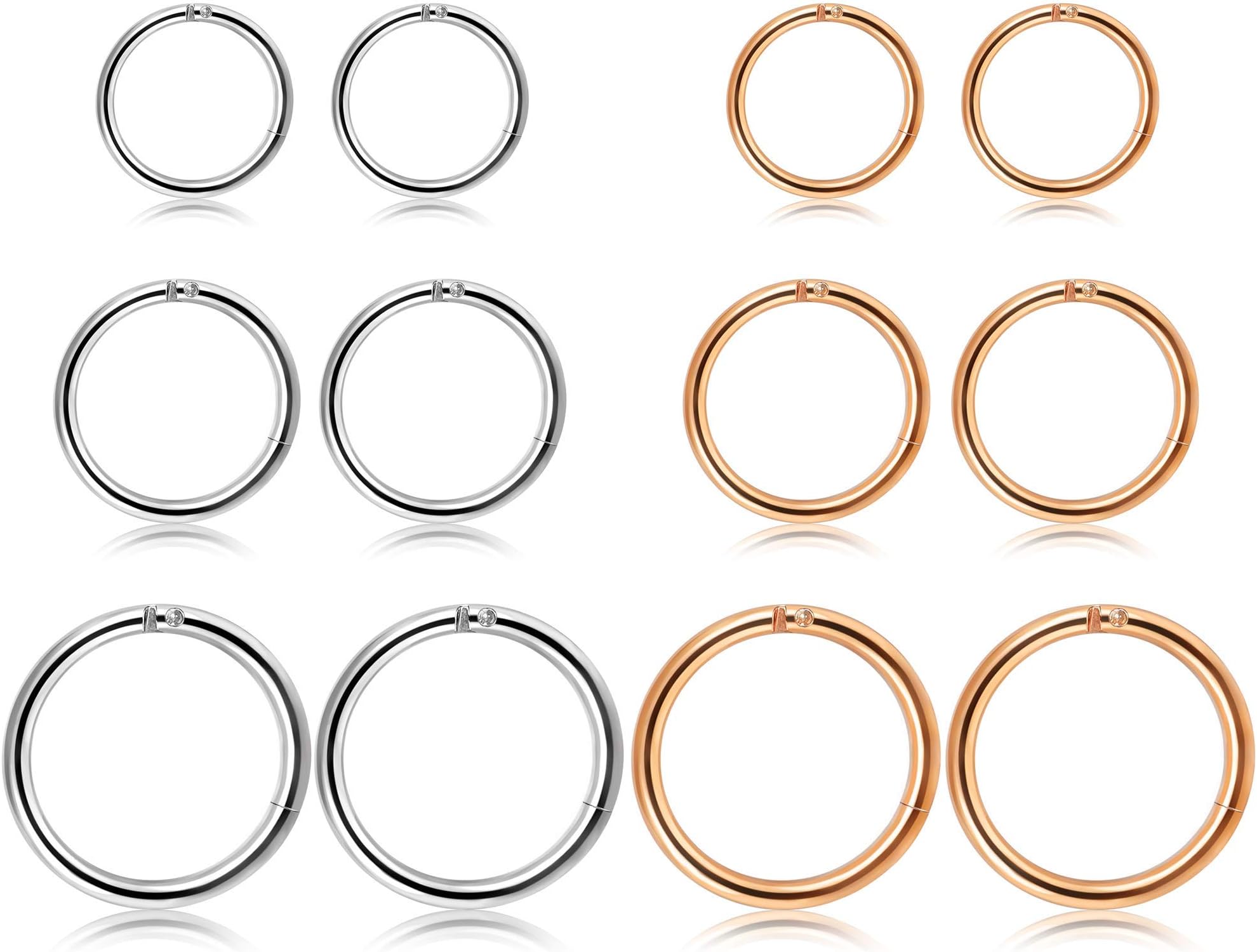 12Pcs 16G Surgical Steel Hinged Clicker Segment Nose Rings Hoop Helix Cartilage Daith Tragus Sleeper Earrings Body Piercing 8-12MM Improved