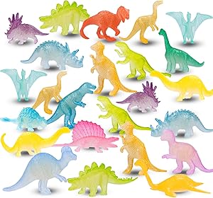 48PCS Mini Luminous Dinosaurs Glow In Dark Dino Figures Party Favor Decoration Kids Small Bulk Dinosaurs Toys for Boys Girls Kids Birthday Cup Cake Topper Pinata Fillers Party Goodie Bags Stuffers