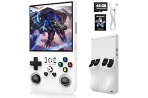 XISKT R36MAX Game Console,4.0 Inch IPS Screen Linux System with 64GB TF Card,Retro Gaming Console Built in Games,Retro Game Console for Adults,4000mAh Battery (White)