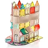 ZZZMOON Magnetic Tiles for Kids, 64PCS Magnet Blocks with 70 Styles, Castle Magnetic Construction Set, Magnet Blocks for Toddlers Ages 3-8, Preschool Learning Activities Christmas Birthday Gifts