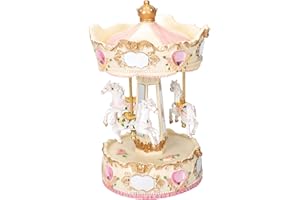 Elanze Designs Cupid Rose Garland Horses Musical Carousel 10 inch Rotating Figurine Plays Tune Carousel Waltz