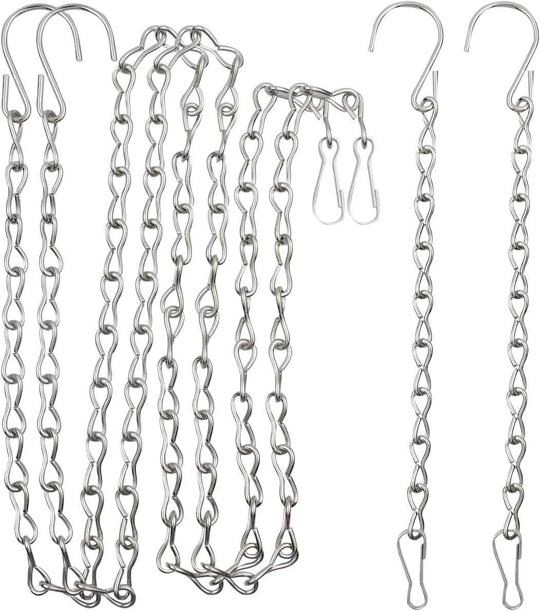 Outdoor Hanging Brackets - 4 Pack Hanging Chain with Hooks for Bird Feeders Lanterns Planters Wind Chimes Billboards Chalkboards Indoor Outdoor Decorative Ornaments 9.5/35 Inch Garden Plant Hangers for Flower Basket (Silver)