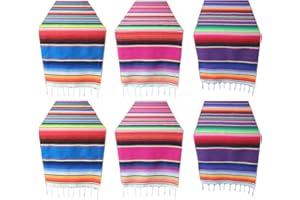 TOAROA 6 Packs Mexican Serape Table Runners for Mexican Theme Party, Cinco de Mayo Fiesta Party, Day of Death Decorations, Falsa Classic Striped Fringe Pattern Cotton Blanket, 14x84 inches