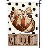 ARGOOFG Football Garden Flag 12x18 Inch Double Sided Outside, Rustic Polka Dot Fall Season Sports Game Day Sign Welcome Party Yard Farmhouse Outdoor Decoration