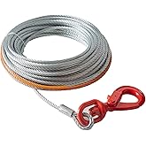 VEVOR Galvanized Steel Winch Cable, 3/8 Inch x 100 Feet 15,200 lbs Breaking Strength, Wire Winch Rope with Swivel Hook, Towing Cable Heavy Duty, Universal Fit for SUV, Large Off-Road Vehicle, Truck