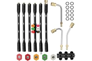Selkie Pressure Washer Extension Wand - Upgrade Black Power Washer Lance with Spray Nozzle Tips,30°,90°,120° Curved Rod, 1/4’’Quick Connect, Replacement for Anti-Leaked Ring 4000 PSI…