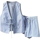 SweatyRocks Women's 2 Piece Matching Sets 2026 Fashion Tie Front Vest and Shorts Set Spring Going Out Vacation Outfits