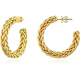 VACRONA Gold Hoop Earrings for Women 14K Gold Plated S925 Sterling Silver Post Open Hoops Twisted Split Rope Hypoallergenic Everyday Jewelry Gifts