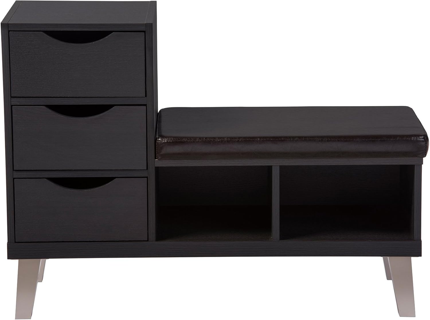 Baxton Studio Arielle Modern Contemporary Wood 3 Drawer Shoe Storage Padded Leatherette Seating Bench with Two Open Shelves, Dark Brown: Kitchen & Dining