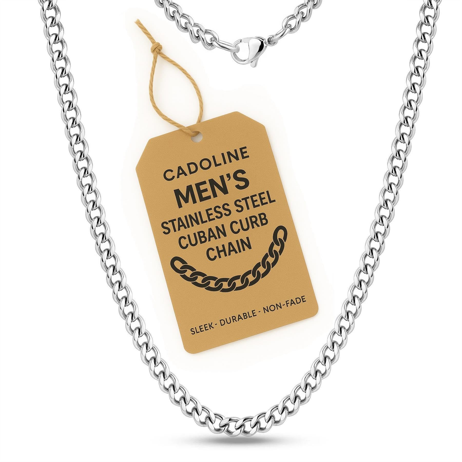 Cadoline 316L Stainless Steel Men's Jewellery 11mm Curb Silver Leg Chain 20 Inch Necklace