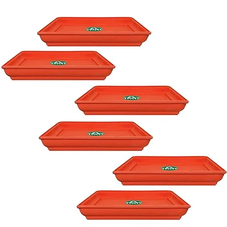 TrustBasket UV Treated Square Bottom Tray(Plate/Saucer) Suitable for 14 inch Square Plastic Pot - Terracotta Color - Set of 6