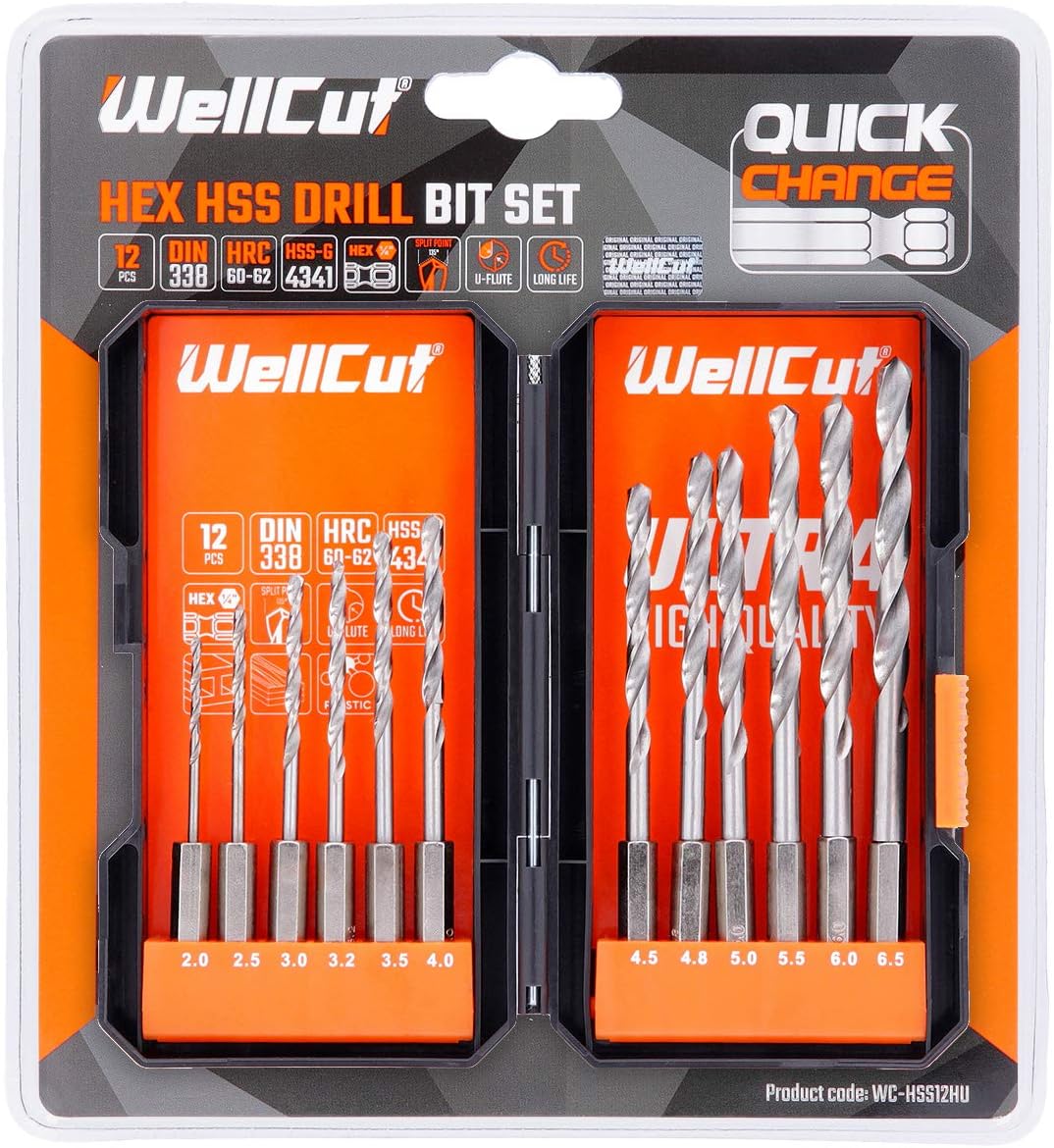 12 Piece Steel Drill Bit Set, hex Shank high Speed Steel Drill bits, 2-6.5mm High Speed Steel, Quick Change Drill bits, 1/4" Hex Shank - Image 5