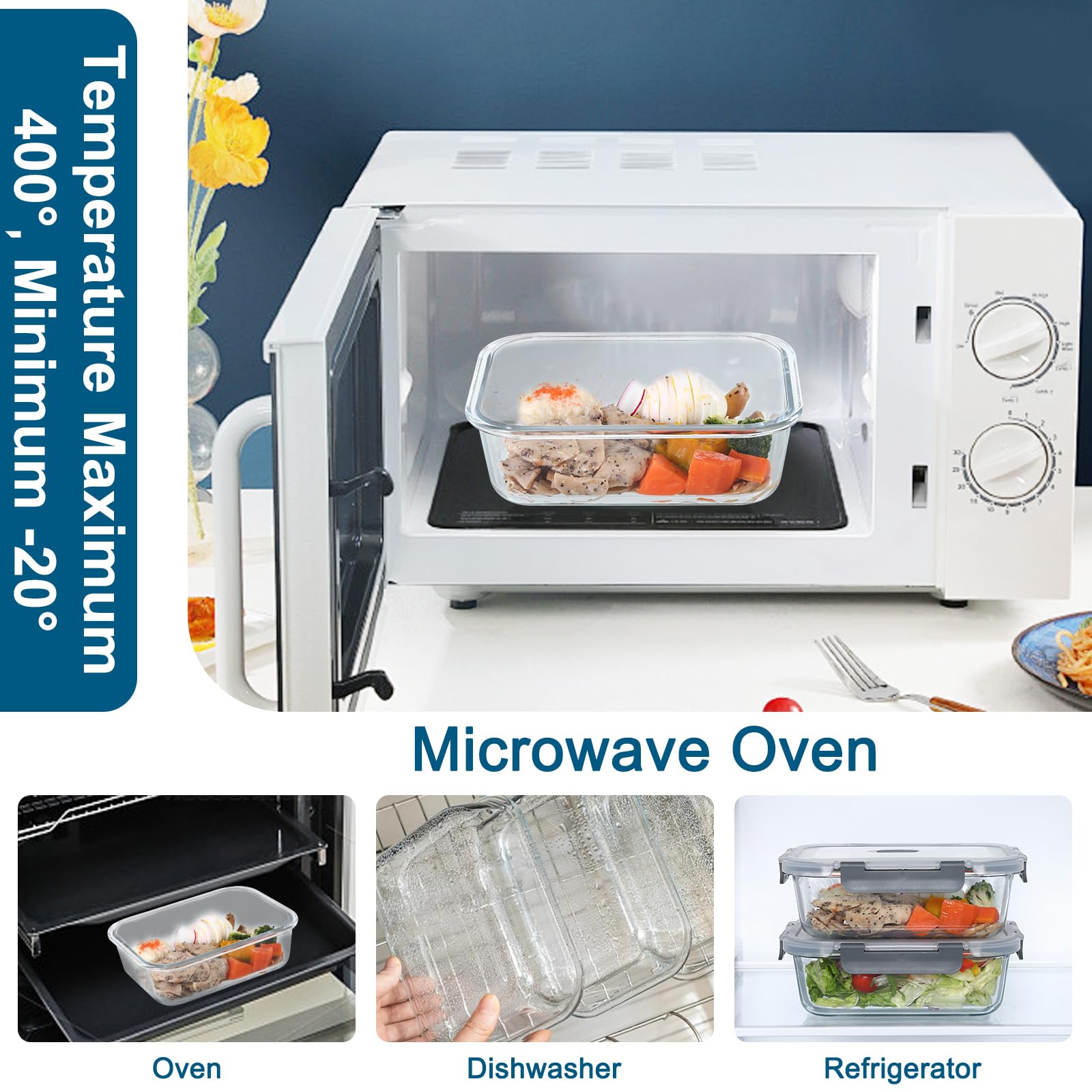 TDSYDS Frischhaltedosen Glas Set für Lebensmittel 8 Stück(4 Behälter + 4 Deckel), Glasbehälter mit Deckel Mikrowellengeschirr Spülmaschinen & Gefrierschrankfreundlich - Meal Prep Boxen Glas 5