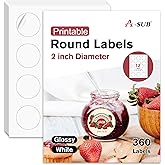 A-SUB 2" Round Label Stickers for Inkjet or Laser Printer, Glossy White, 360 Printable Circle Stickers for Custom Logo, Thank You Labels