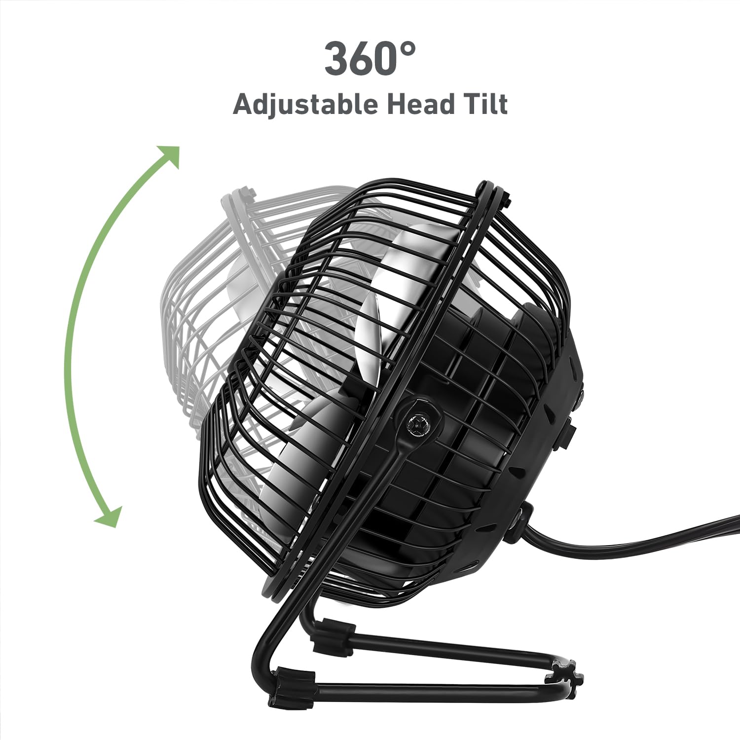 HOLMES 4" Mini High-Velocity Personal Desk Fan, 4 Blades, Adjustable 360° Head Tilt, Durable Metal Construction, Single Speed, Ideal for Home, Dorm Rooms, Bedrooms, or Offices, Black